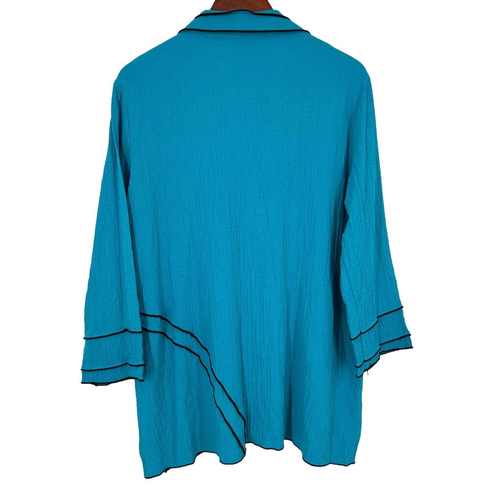 Ali Miles Sz Medium Teal Blue/Green Wearable Art to Wear Blouse Shirt Top Artsy - Picture 9 of 9